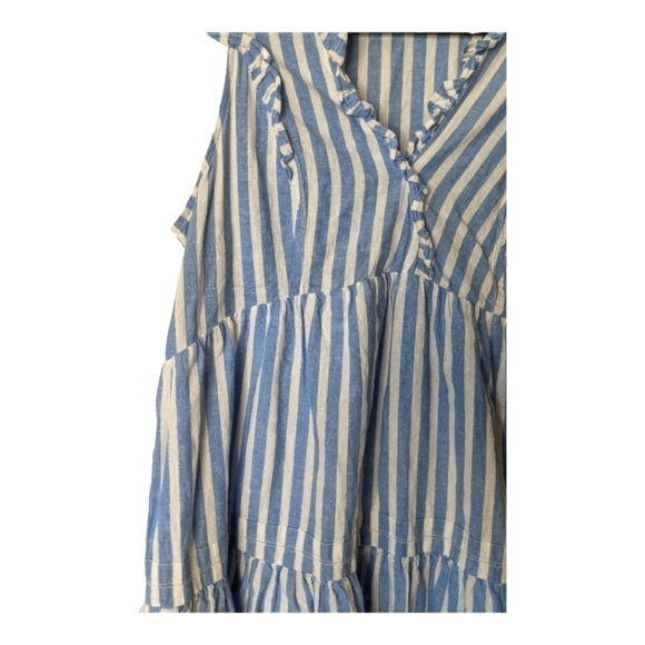 Vineyard Vines Linen Blend Outlet Stripe Tiered Ruffle Dress Women's M Blue - Picture 8 of 10